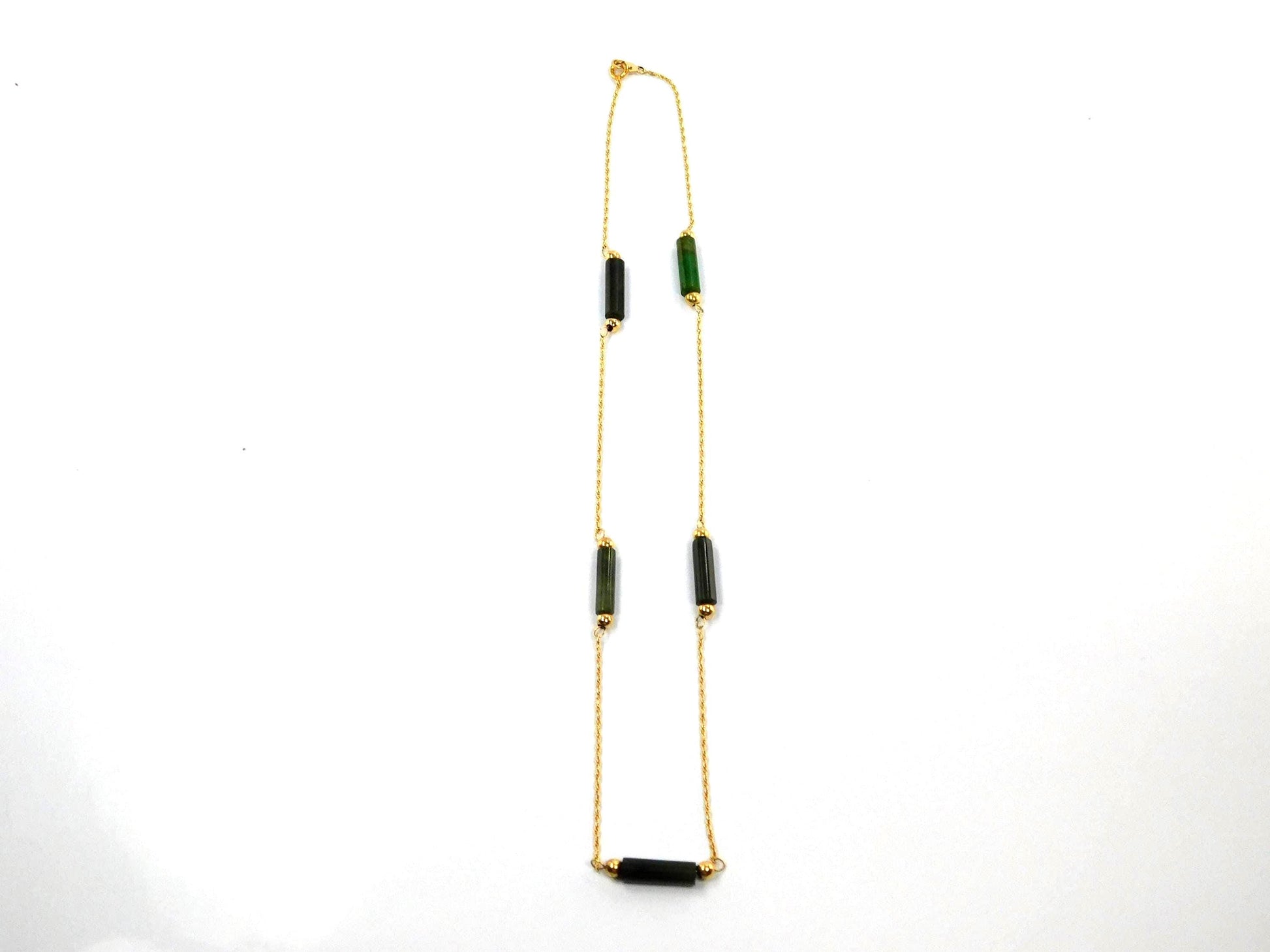Vintage 14k Yellow Gold Jade Station Necklace, 15.25" Choker-BelmarJewelers