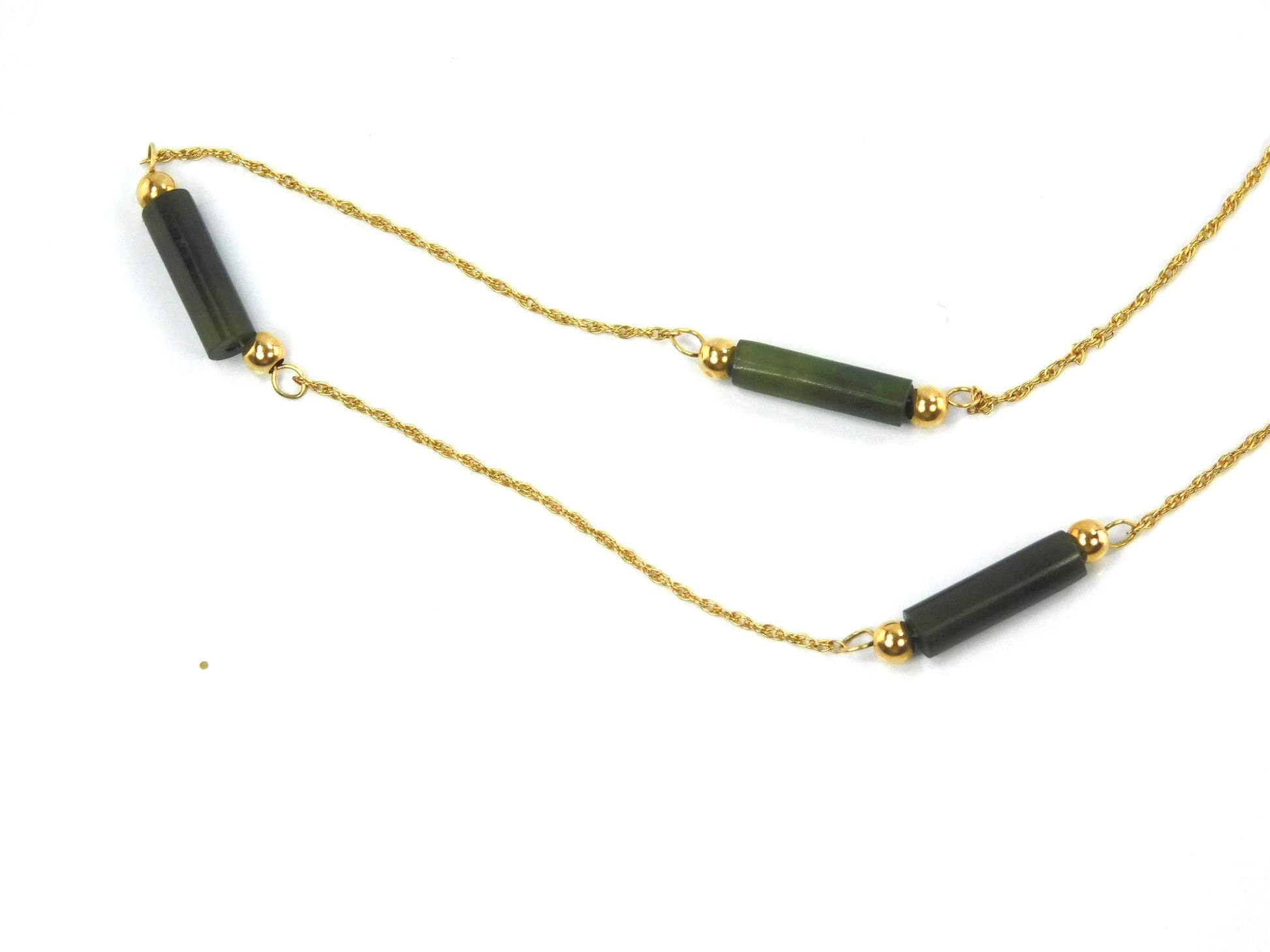Vintage 14k Yellow Gold Jade Station Necklace, 15.25" Choker-BelmarJewelers