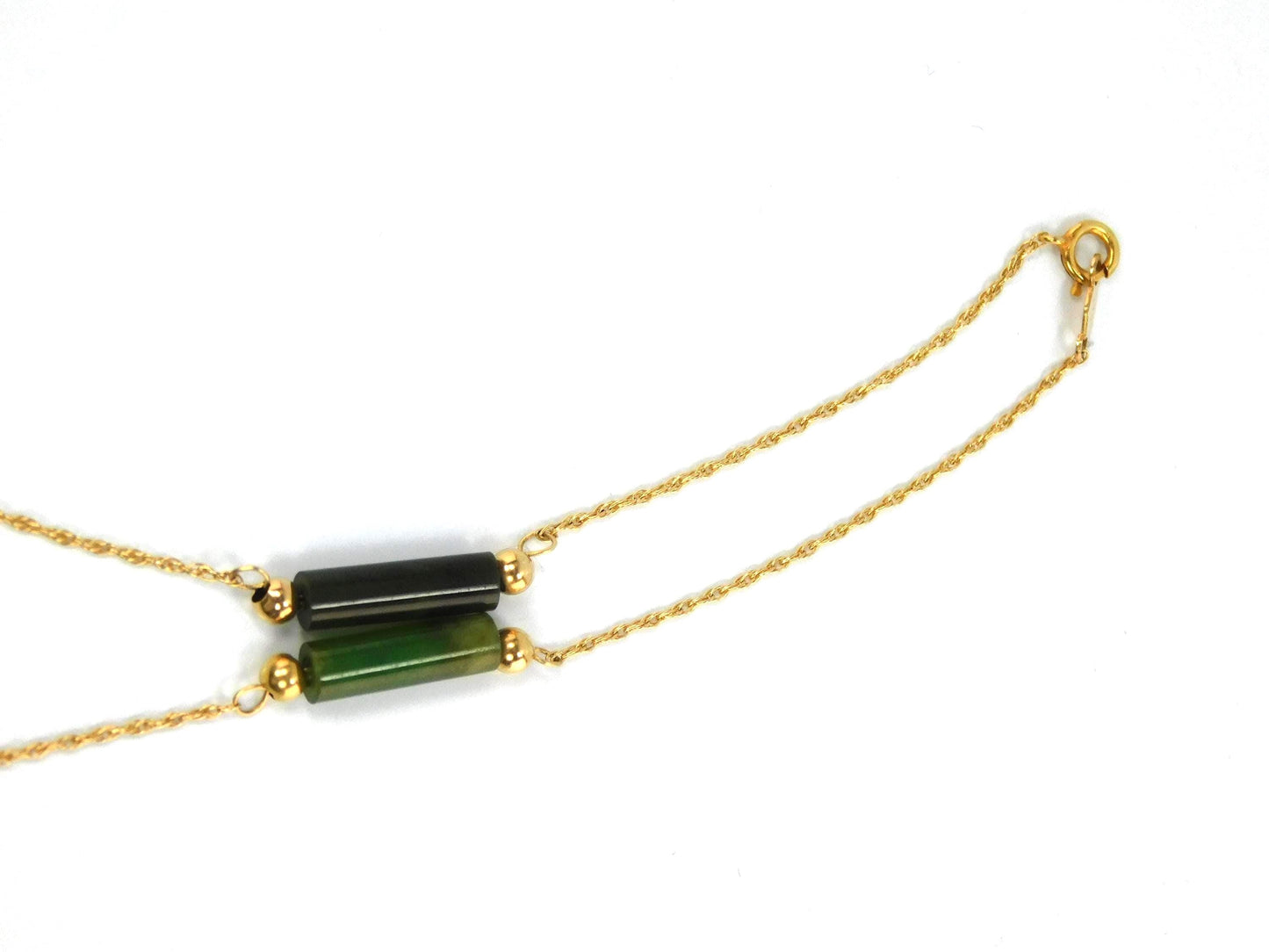 Vintage 14k Yellow Gold Jade Station Necklace, 15.25" Choker-BelmarJewelers