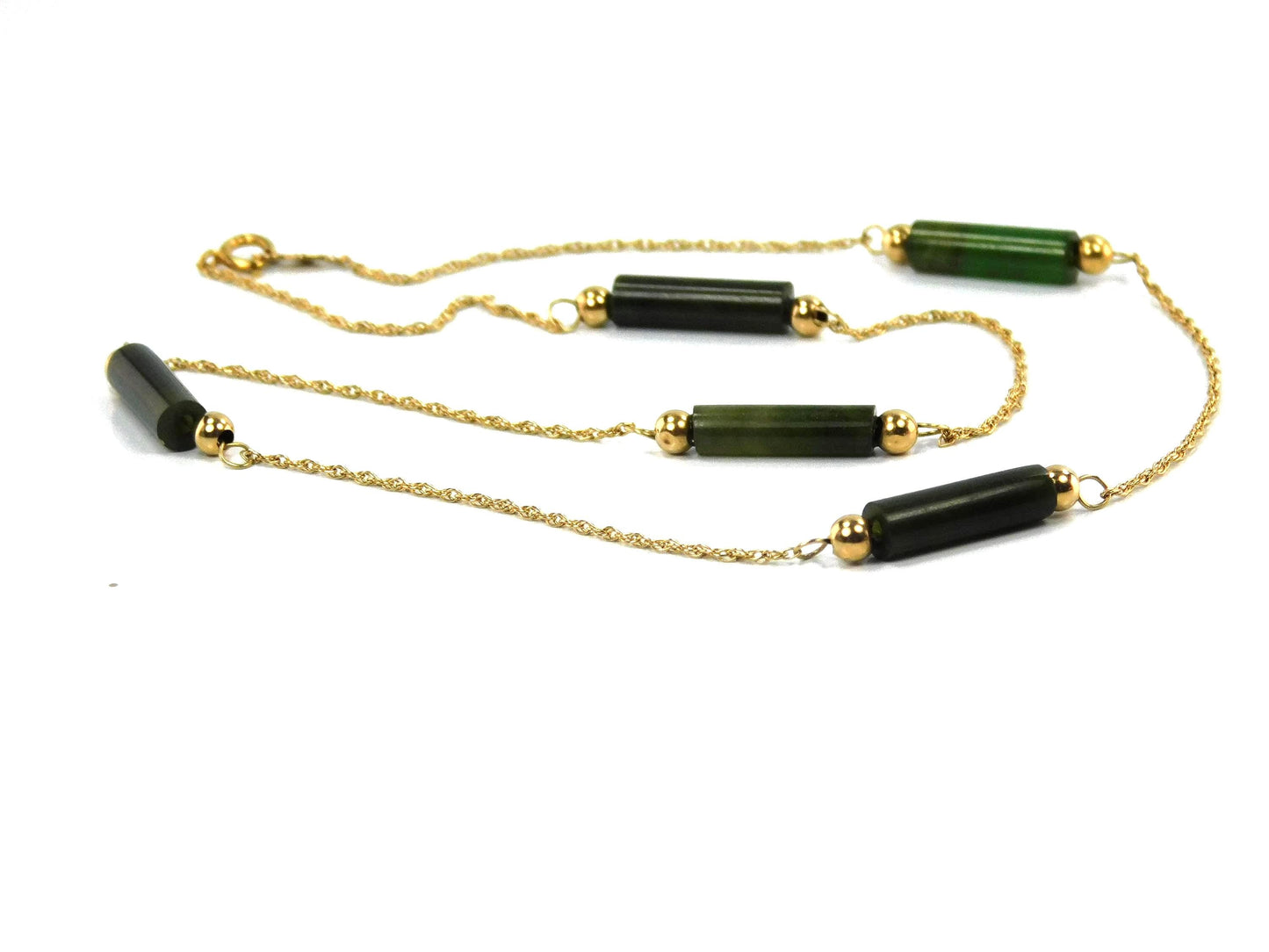 Vintage 14k Yellow Gold Jade Station Necklace, 15.25" Choker-BelmarJewelers