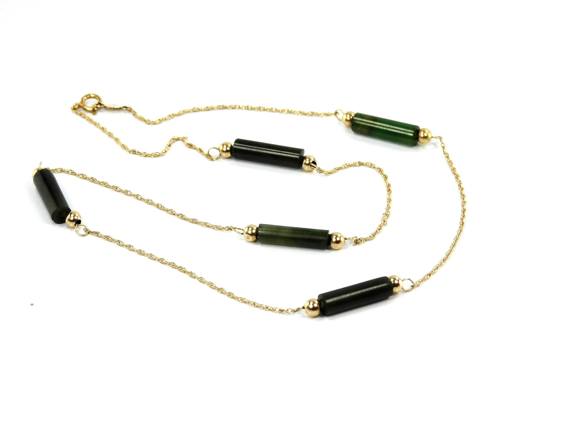 Vintage 14k Yellow Gold Jade Station Necklace, 15.25" Choker-BelmarJewelers