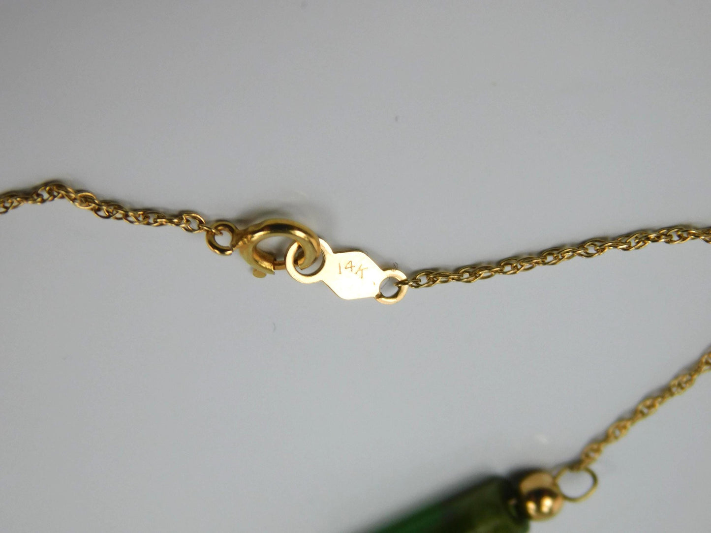 Vintage 14k Yellow Gold Jade Station Necklace, 15.25" Choker-BelmarJewelers