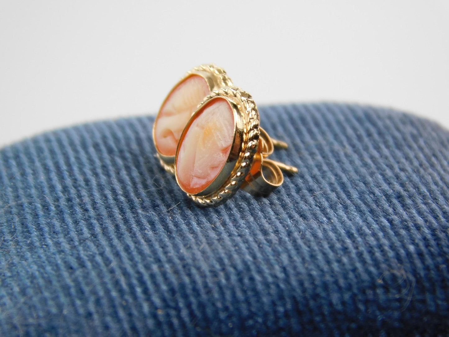 Vintage Tiny 14k Yellow Gold Cameo Stud Earrings-BelmarJewelers