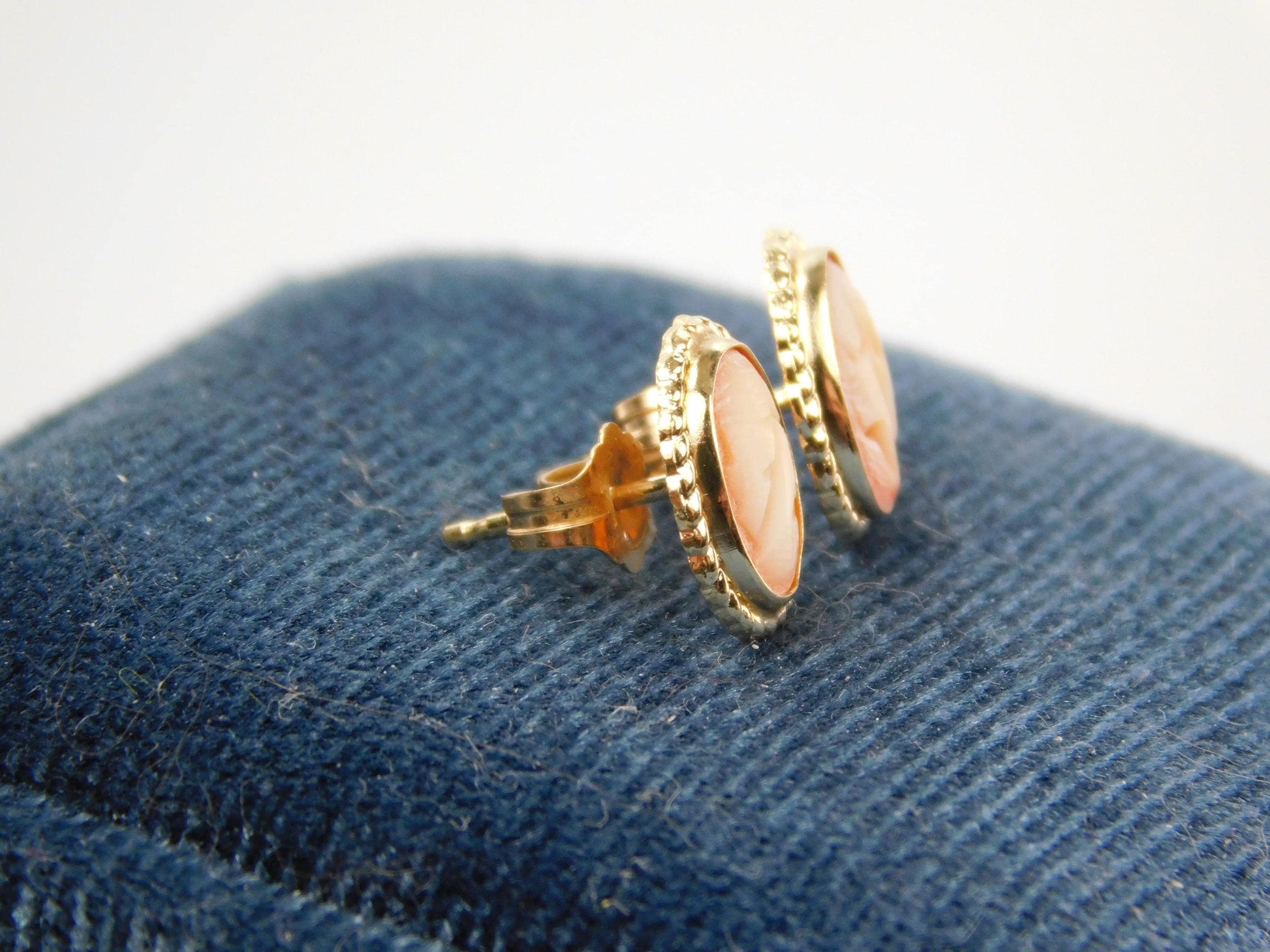 Vintage Tiny 14k Yellow Gold Cameo Stud Earrings-BelmarJewelers