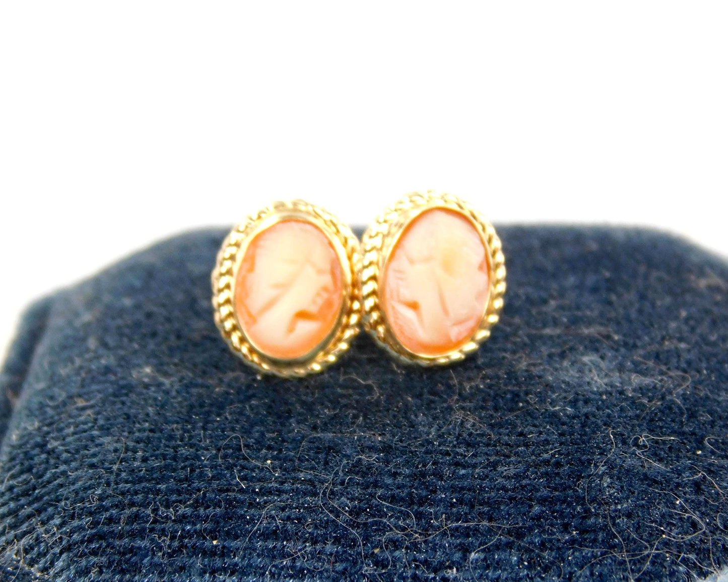 Vintage Tiny 14k Yellow Gold Cameo Stud Earrings-BelmarJewelers