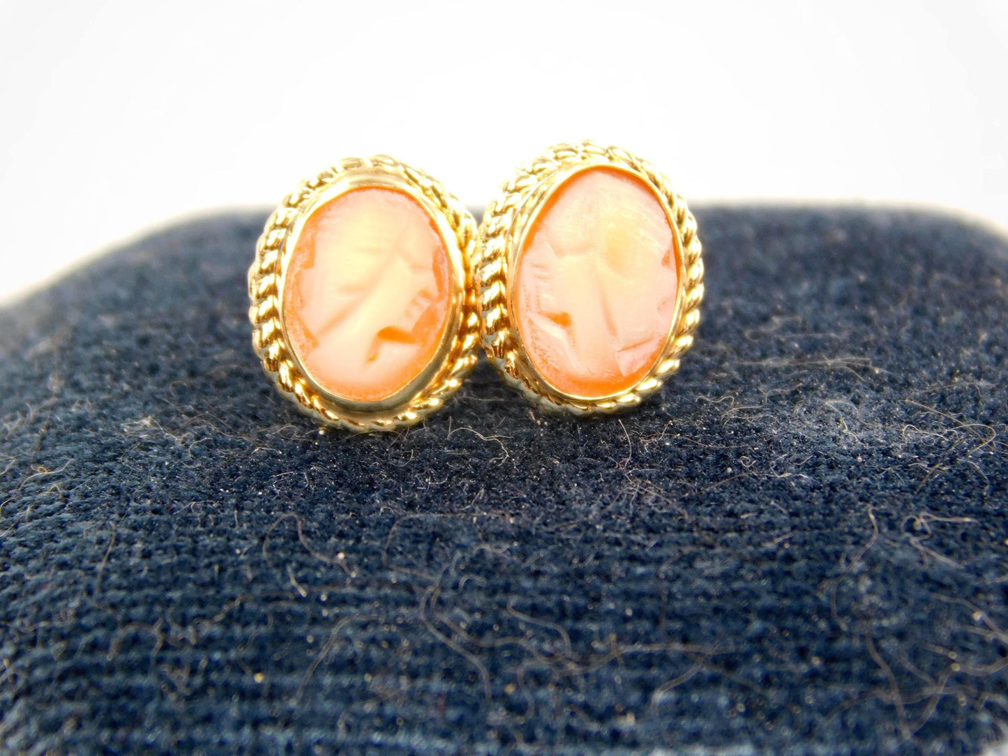 Vintage Tiny 14k Yellow Gold Cameo Stud Earrings-BelmarJewelers