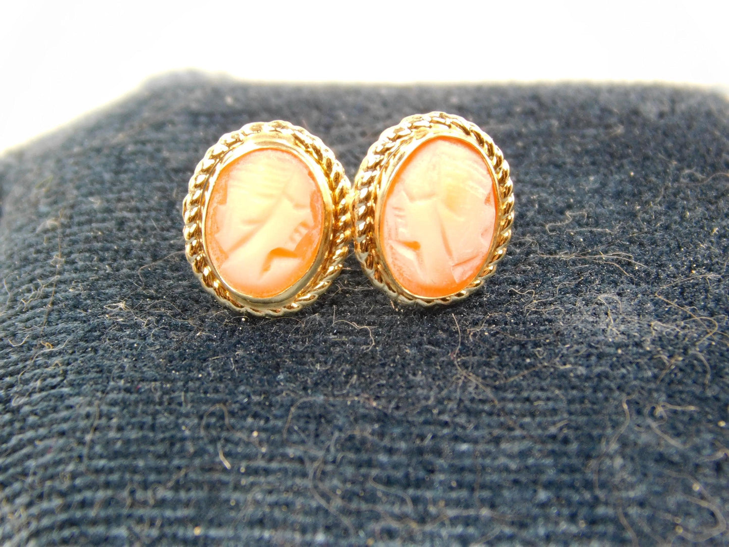 Vintage Tiny 14k Yellow Gold Cameo Stud Earrings-BelmarJewelers