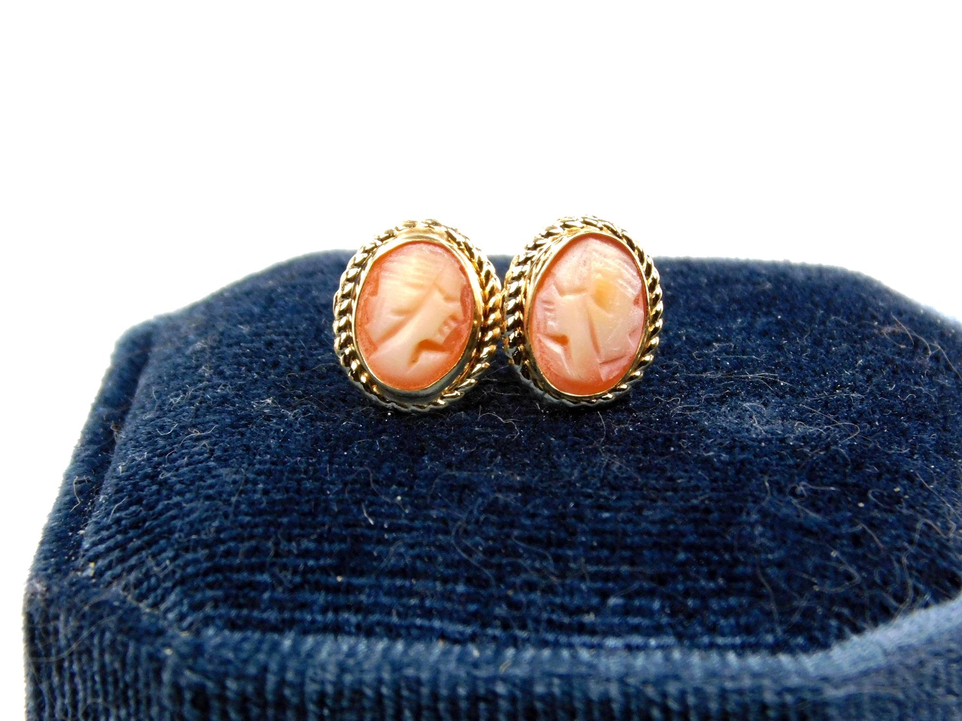 Vintage Tiny 14k Yellow Gold Cameo Stud Earrings-BelmarJewelers