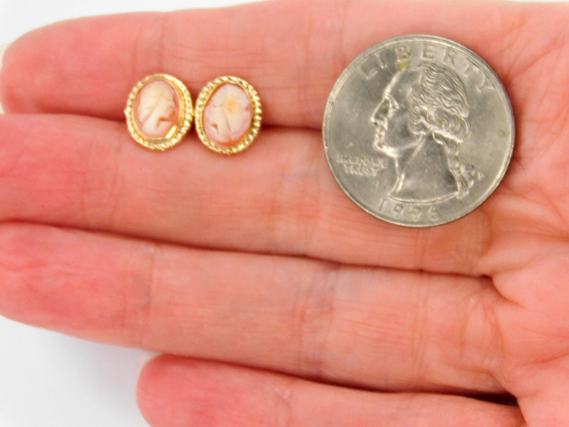 Vintage Tiny 14k Yellow Gold Cameo Stud Earrings-BelmarJewelers