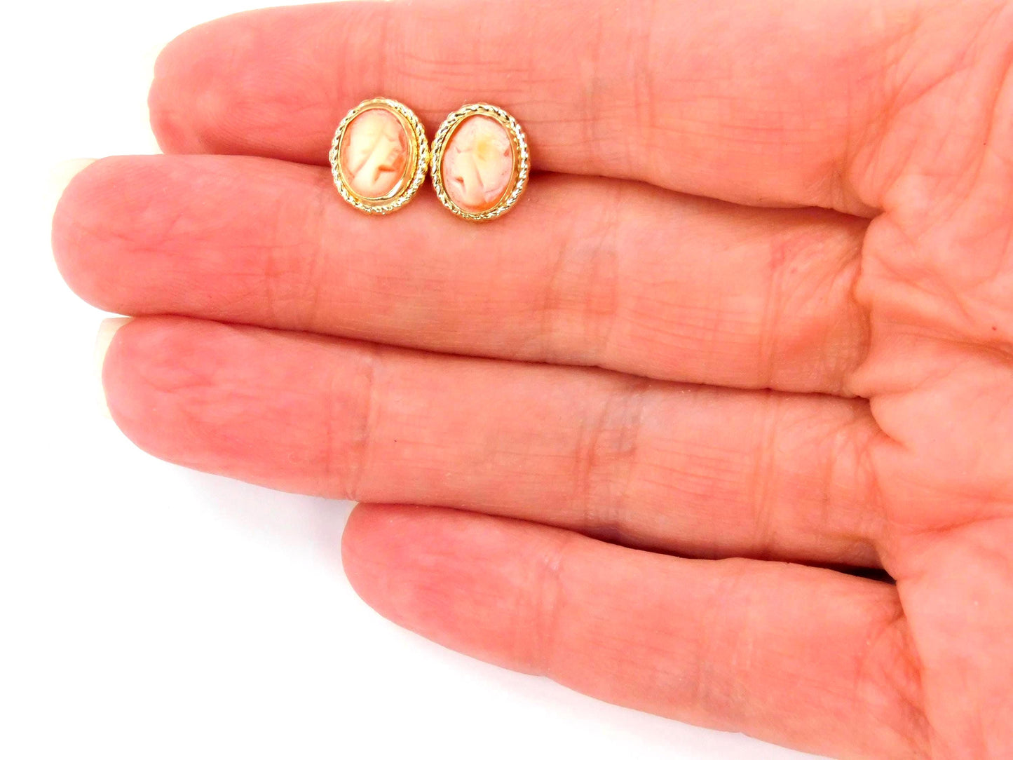 Vintage Tiny 14k Yellow Gold Cameo Stud Earrings-BelmarJewelers