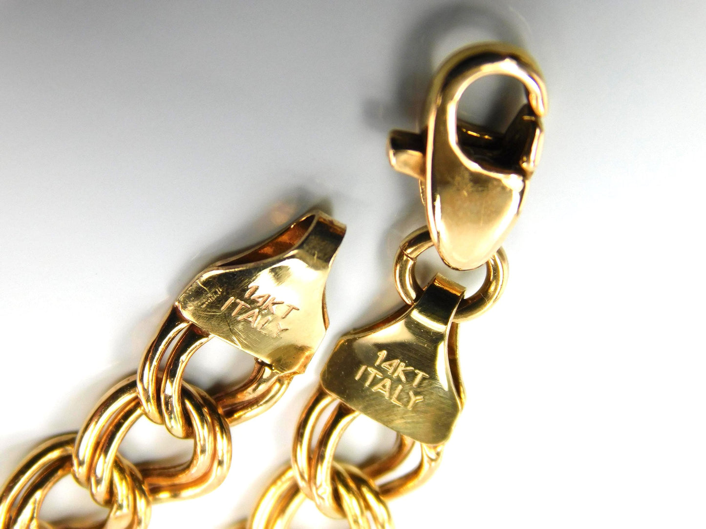 Vintage 14k Yellow Gold Double Link Charm Bracelet, 7.5"-BelmarJewelers
