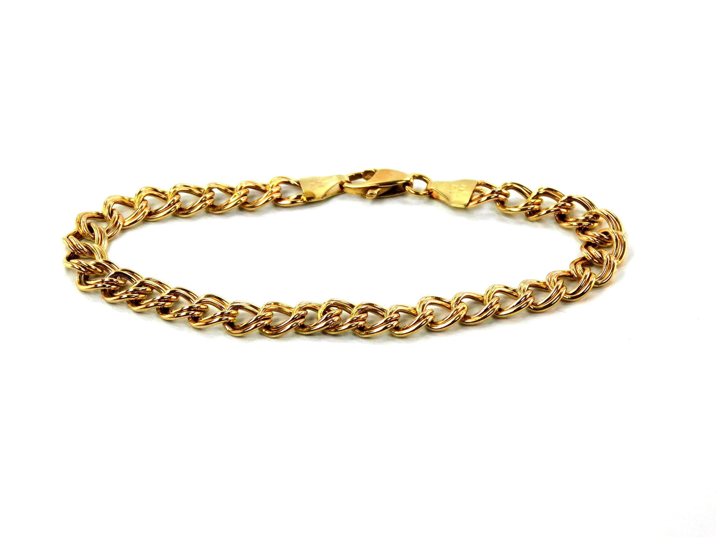 Vintage 14k Yellow Gold Double Link Charm Bracelet, 7.5"-BelmarJewelers