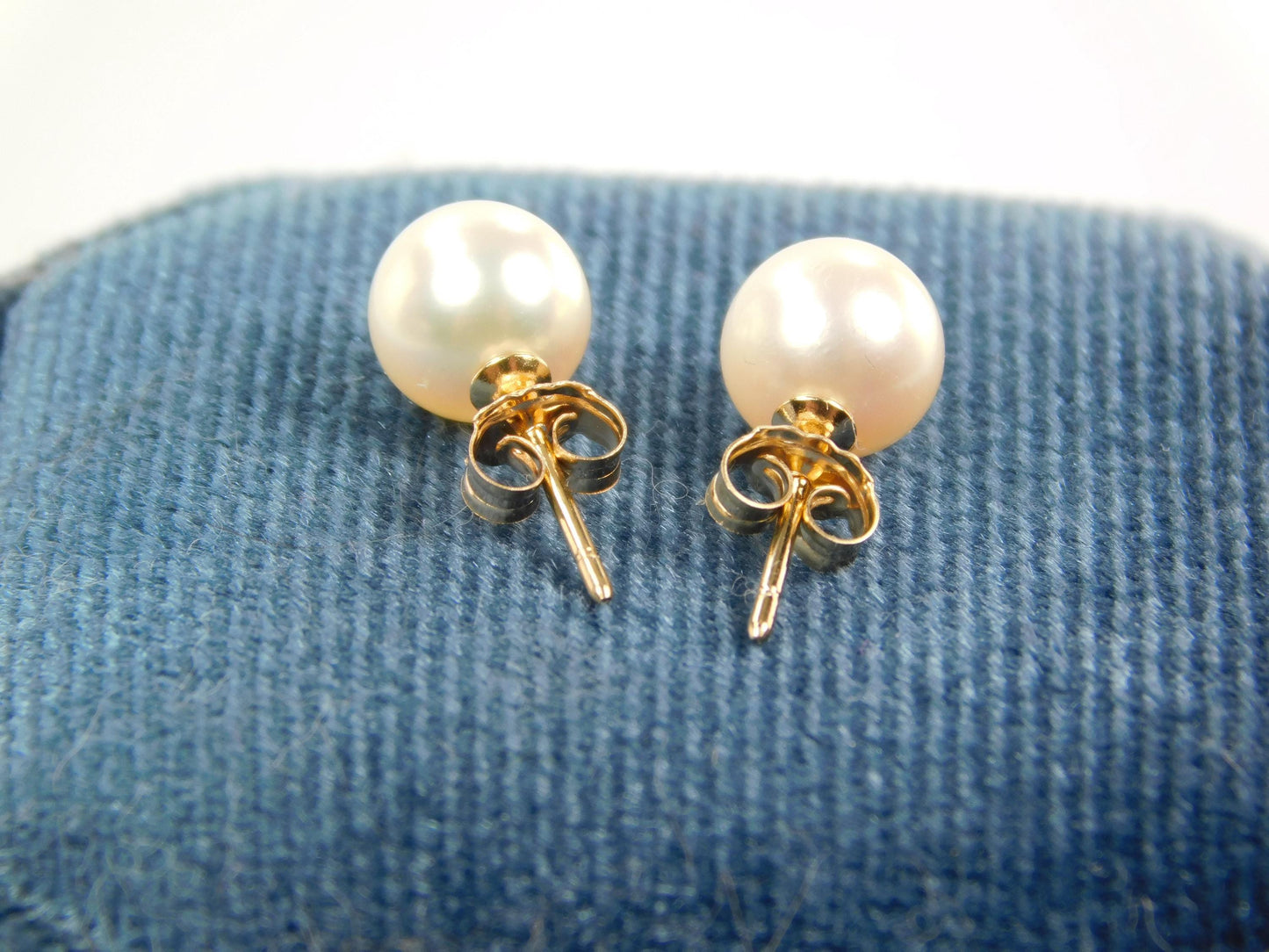 Vintage 14k Yellow Gold Pearl Stud Earrings: Bridal Jewelry, 6.75 MM-BelmarJewelers