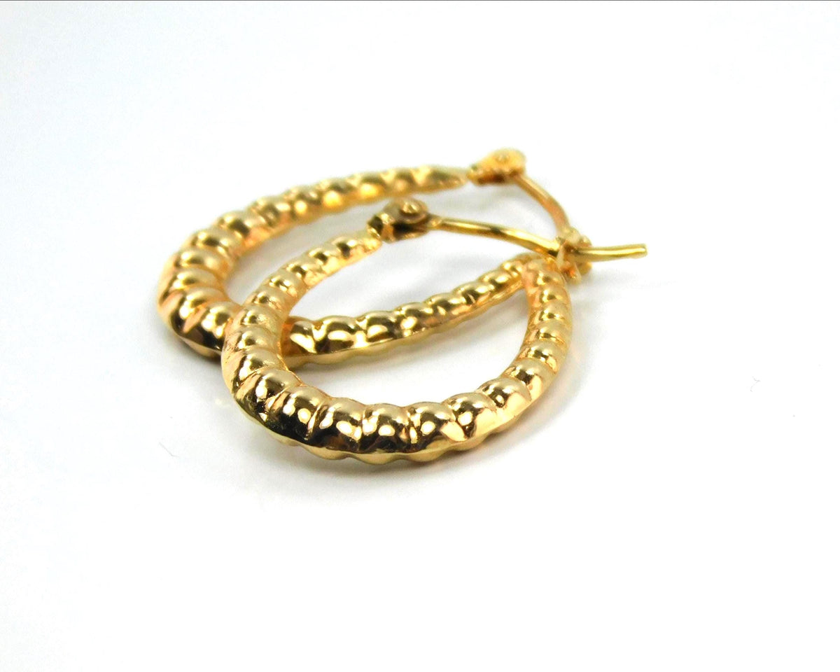 Vintage 14k Yellow Gold Oval Ribbed Hoop Earrings, 3/4" Length-BelmarJewelers