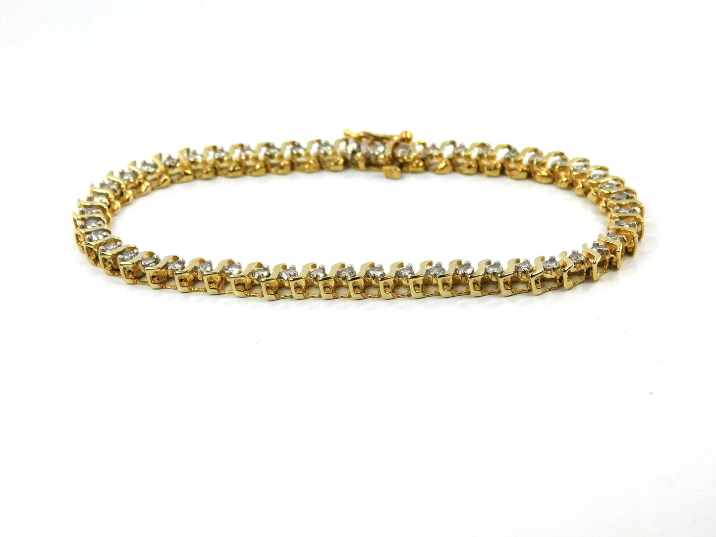 Vintage 14k Yellow Gold Natural Diamond Tennis Bracelet, 1.5 Carats TDW, 7"-BelmarJewelers