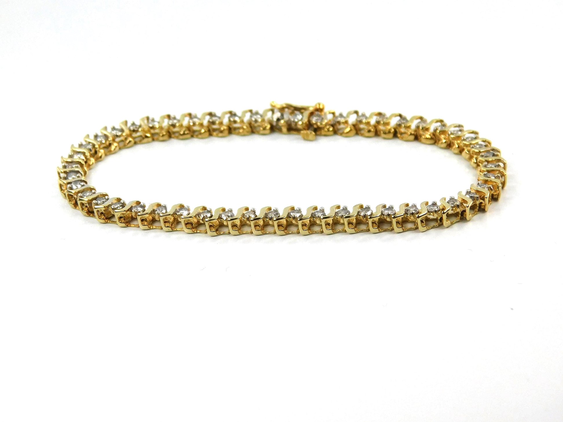 Vintage 14k Yellow Gold Natural Diamond Tennis Bracelet, 1.5 Carats TDW, 7"-BelmarJewelers