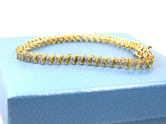 Vintage 14k Yellow Gold Natural Diamond Tennis Bracelet, 1.5 Carats TDW, 7"-BelmarJewelers