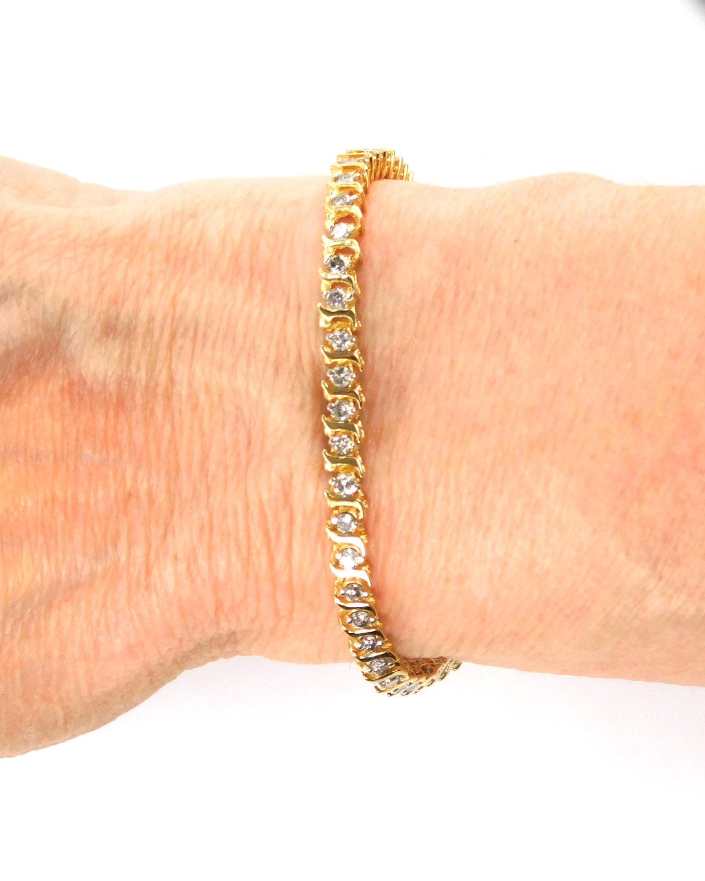 Vintage 14k Yellow Gold Natural Diamond Tennis Bracelet, 1.5 Carats TDW, 7"-BelmarJewelers