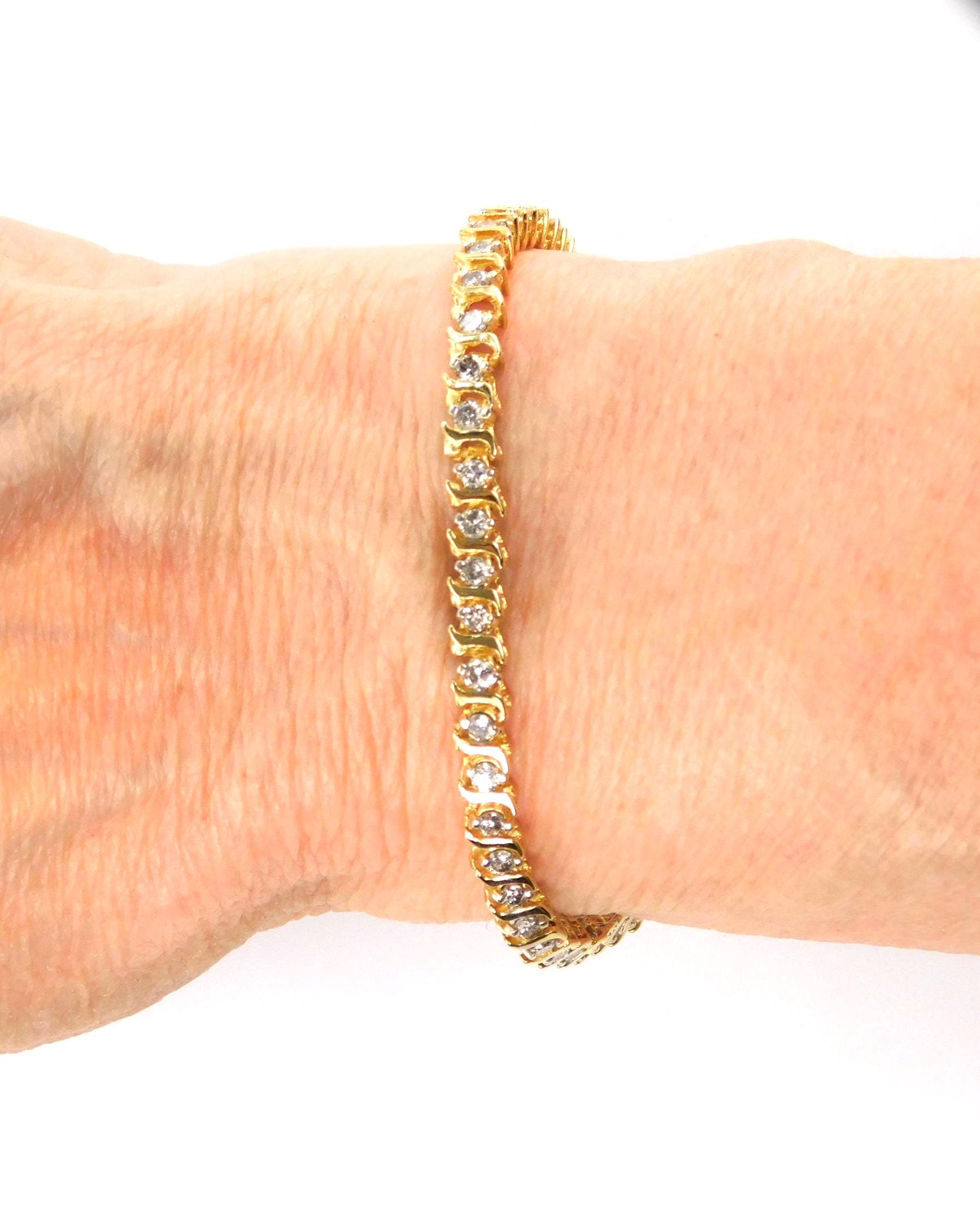 Vintage 14k Yellow Gold Natural Diamond Tennis Bracelet, 1.5 Carats TDW, 7"-BelmarJewelers