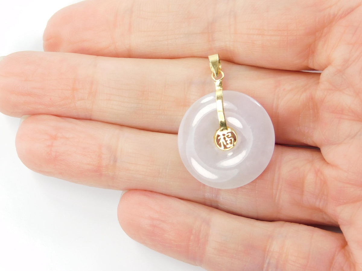 Vintage 14k Lavender Jade Disc Pendant, Good Luck Charm-BelmarJewelers