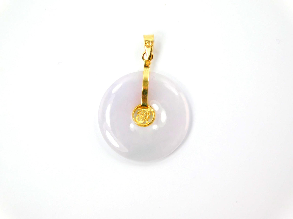 Vintage 14k Lavender Jade Disc Pendant, Good Luck Charm-BelmarJewelers