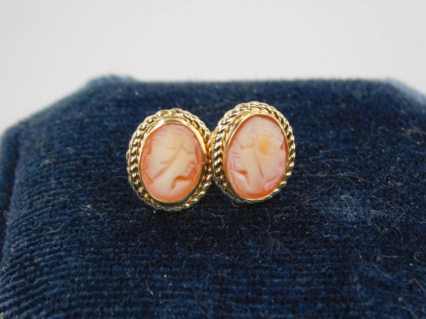Vintage Tiny 14k Yellow Gold Cameo Stud Earrings-BelmarJewelers