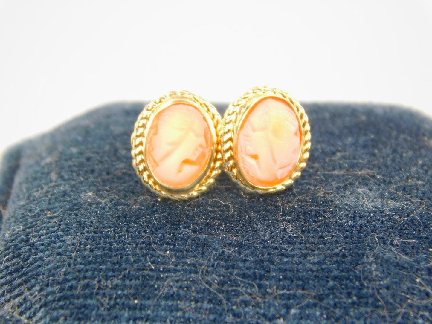 Vintage Tiny 14k Yellow Gold Cameo Stud Earrings-BelmarJewelers