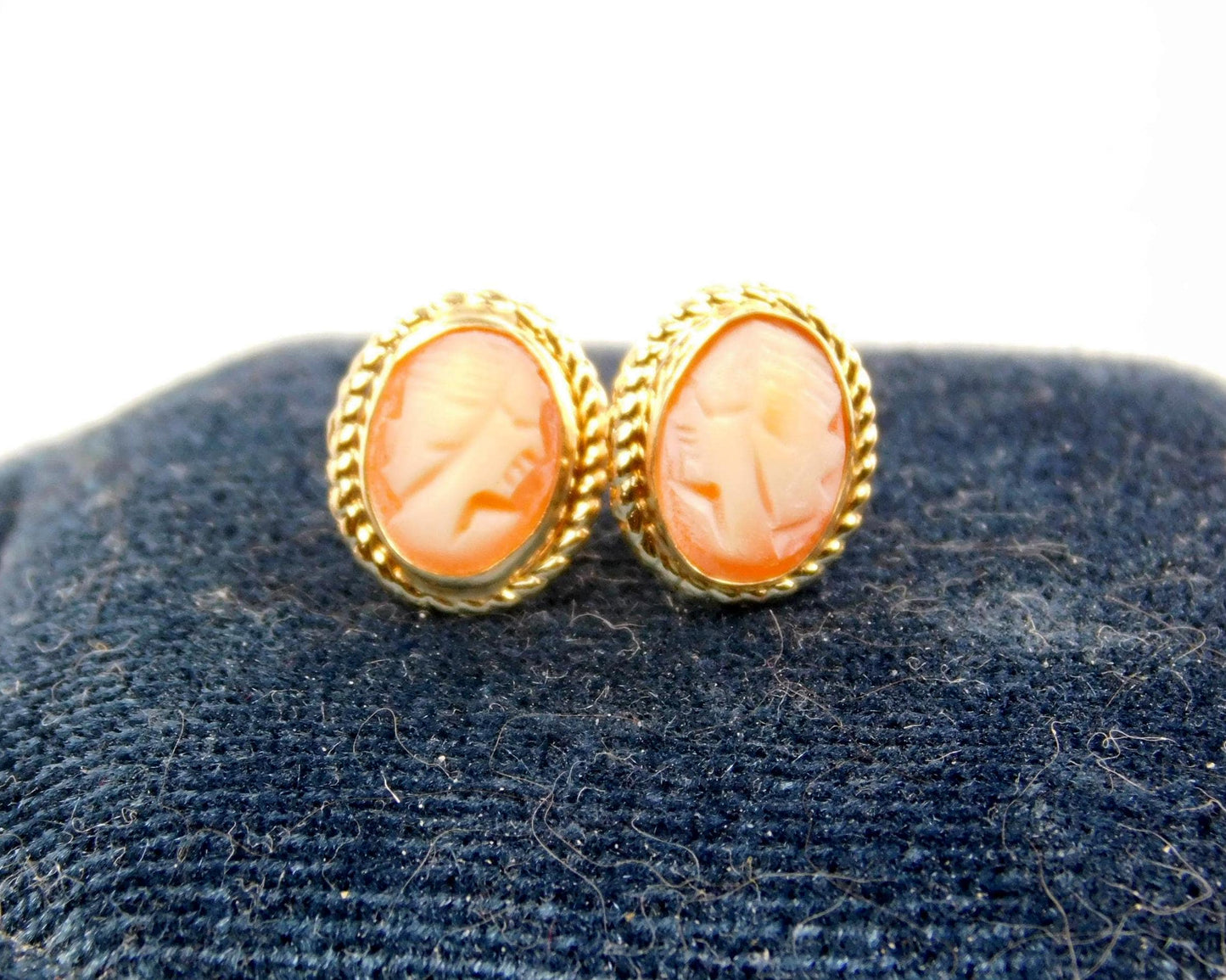 Vintage Tiny 14k Yellow Gold Cameo Stud Earrings-BelmarJewelers