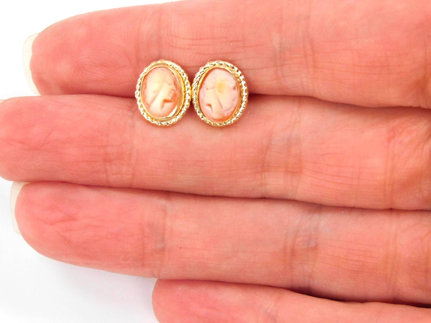 Vintage Tiny 14k Yellow Gold Cameo Stud Earrings-BelmarJewelers