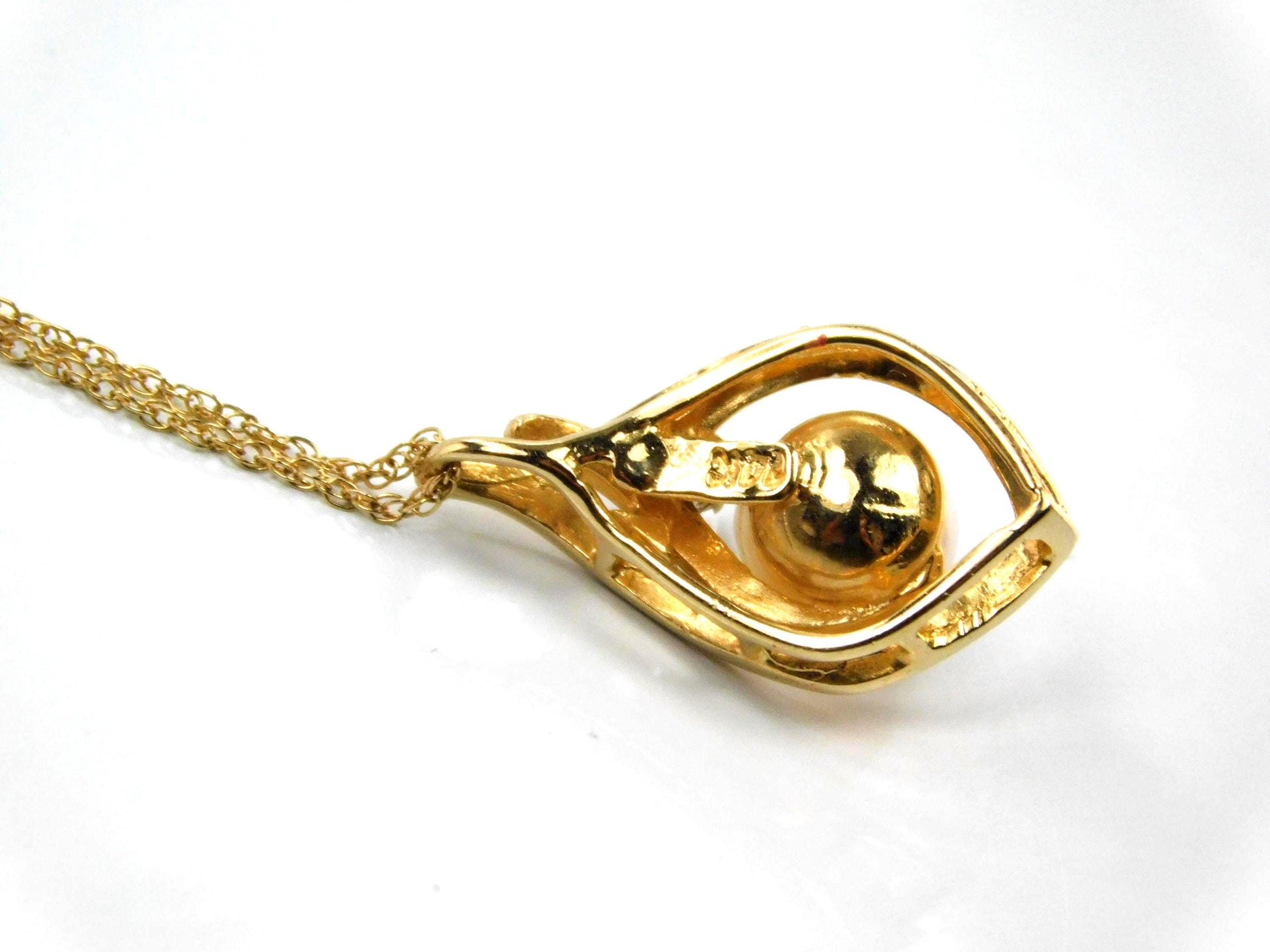 Vintage 14k Yellow Gold Cultured Pearl and Diamond Drop Necklace, 16"-BelmarJewelers
