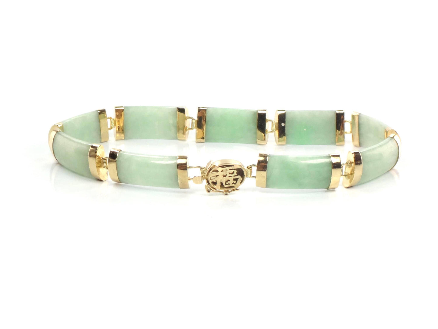 Vintage 14k Yellow Gold Green Jade Bracelet 7.25"-BelmarJewelers