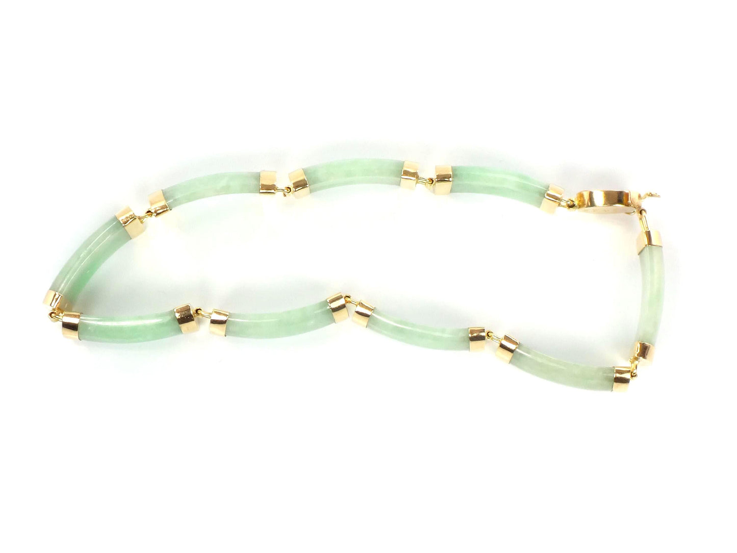 Vintage 14k Yellow Gold Green Jade Bracelet 7.25"-BelmarJewelers