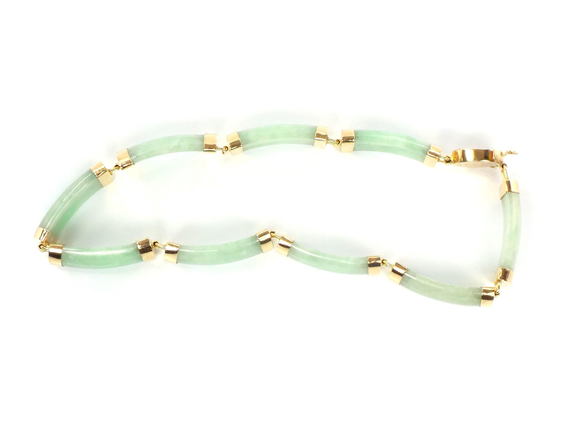 Vintage 14k Yellow Gold Green Jade Bracelet 7.25"-BelmarJewelers