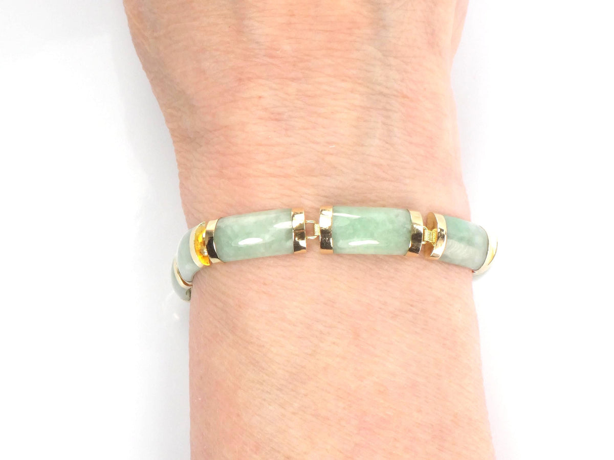 Vintage 14k Yellow Gold Green Jade Bracelet 7.25"-BelmarJewelers