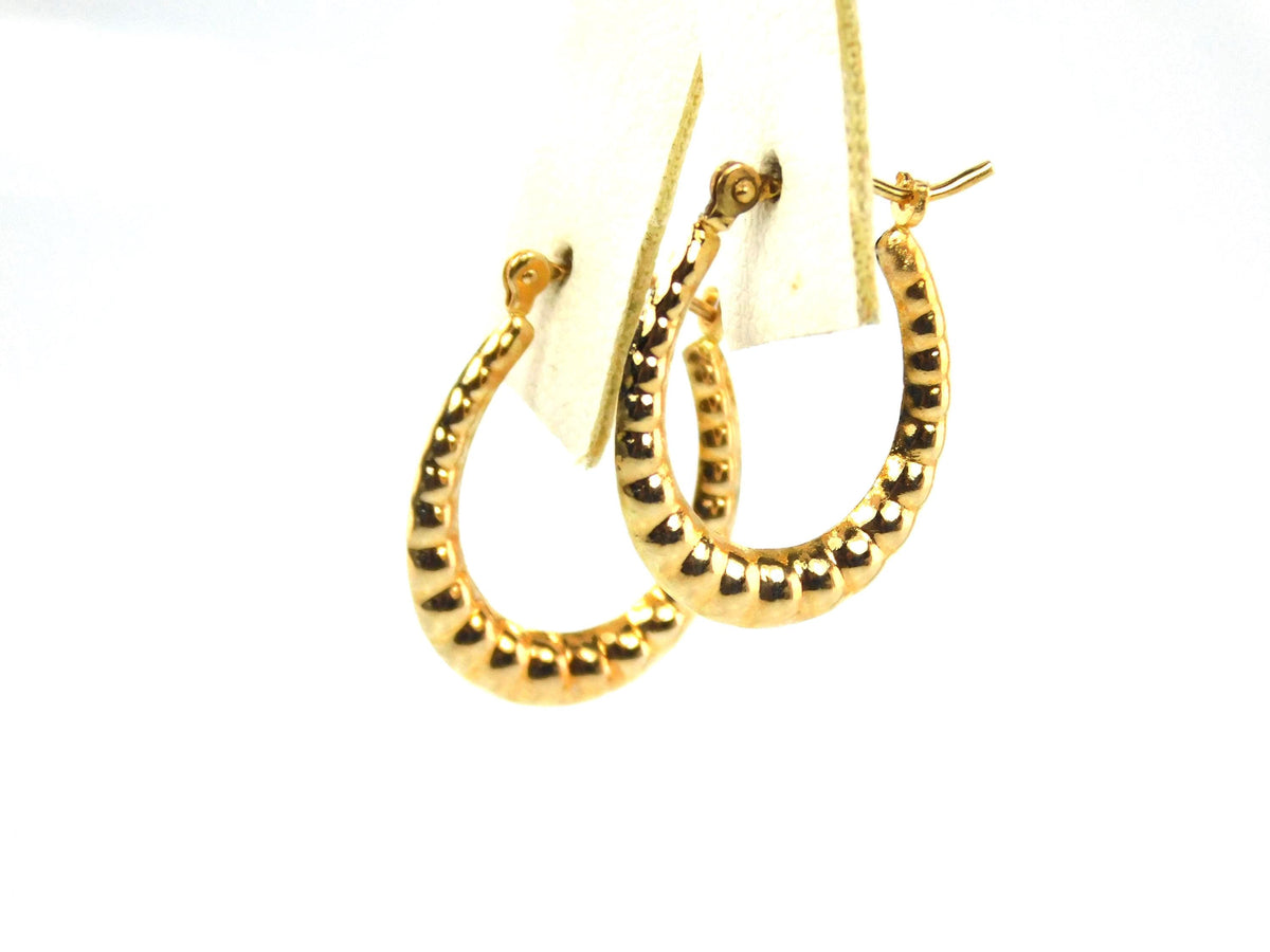 Vintage 14k Yellow Gold Oval Ribbed Hoop Earrings, 3/4" Length-BelmarJewelers