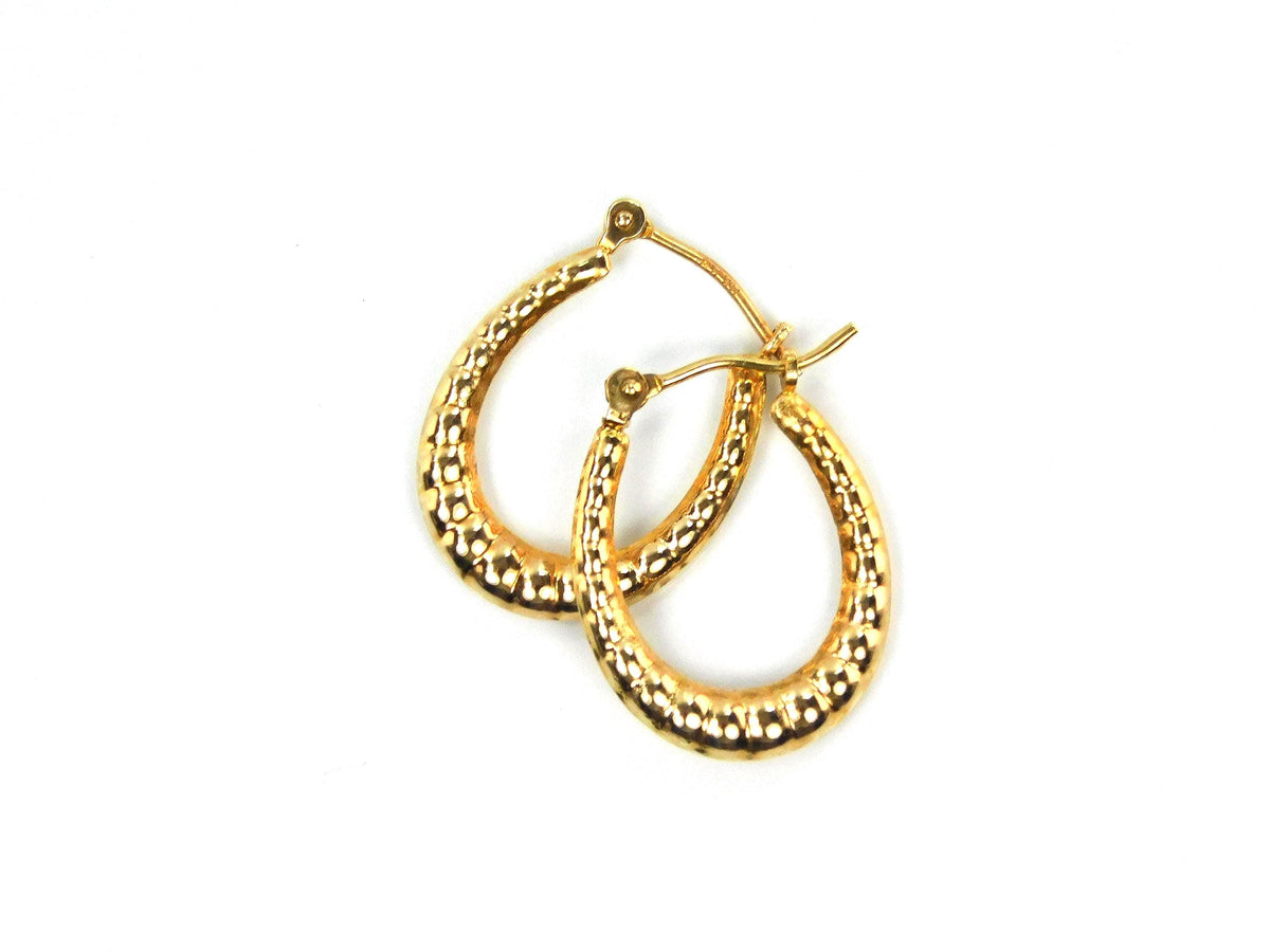 Vintage 14k Yellow Gold Oval Ribbed Hoop Earrings, 3/4" Length-BelmarJewelers