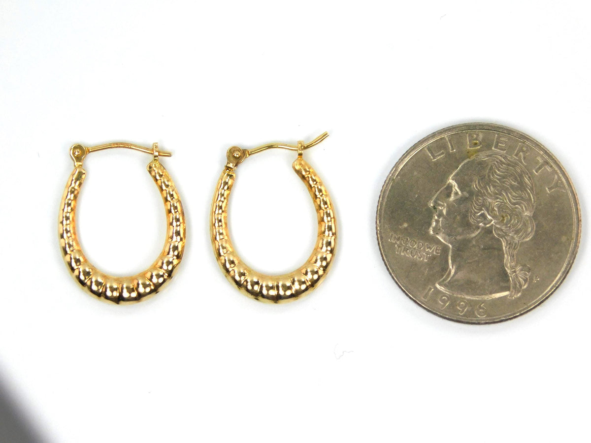 Vintage 14k Yellow Gold Oval Ribbed Hoop Earrings, 3/4" Length-BelmarJewelers