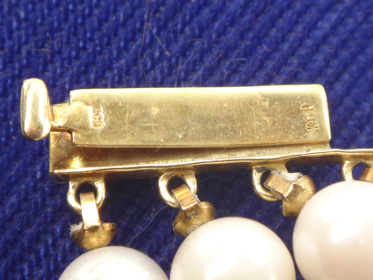 Vintage 14k Gold Pearl and Diamond Bracelet: Multi-Strand, Mid-Century Bridal Jewelry, 6 7/8"-BelmarJewelers
