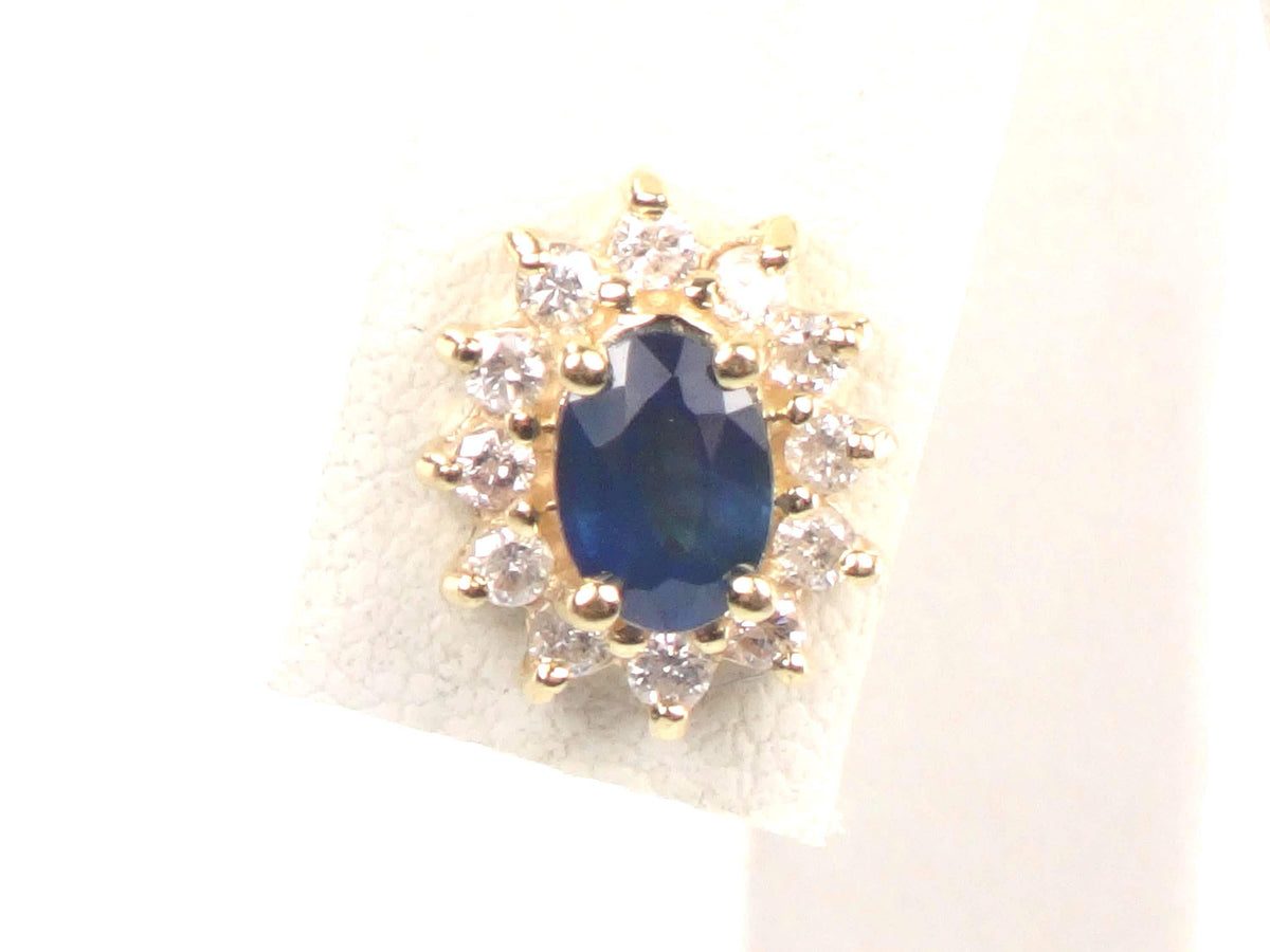 Vintage 14k Yellow Gold Natural Blue Sapphire and Diamond Halo Stud Earrings-BelmarJewelers