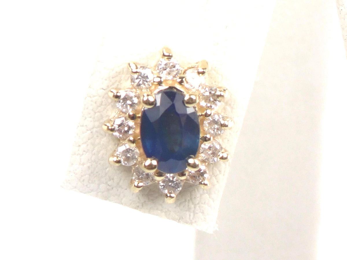 Vintage 14k Yellow Gold Natural Blue Sapphire and Diamond Halo Stud Earrings-BelmarJewelers