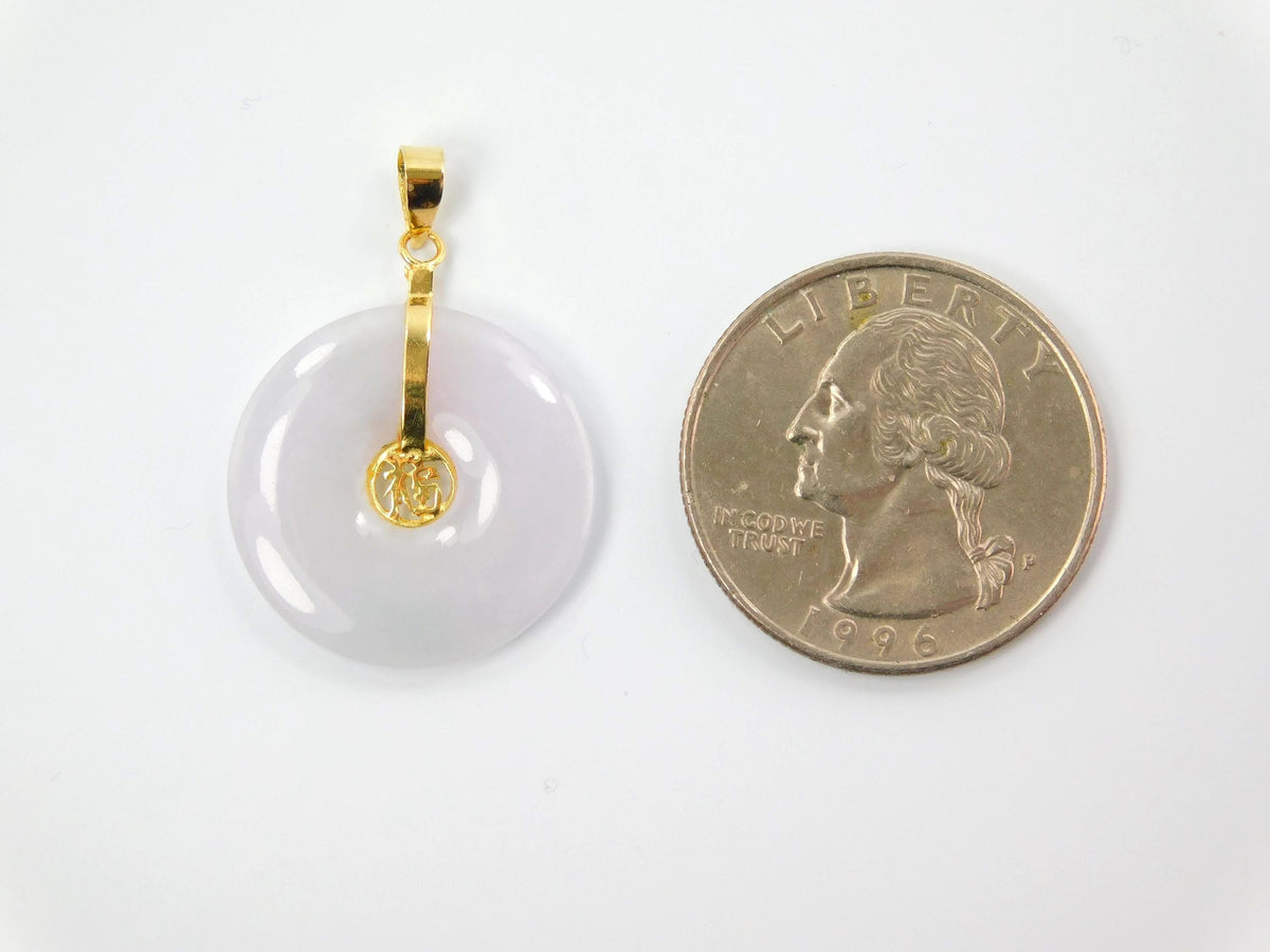 Vintage 14k Lavender Jade Disc Pendant, Good Luck Charm-BelmarJewelers