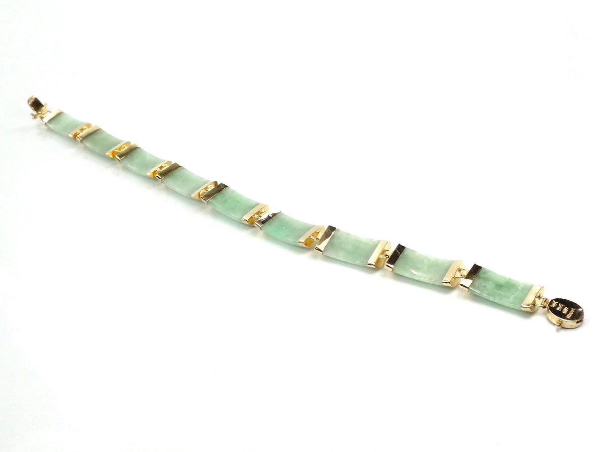 Vintage 14k Yellow Gold Green Jade Bracelet 7.25"-BelmarJewelers