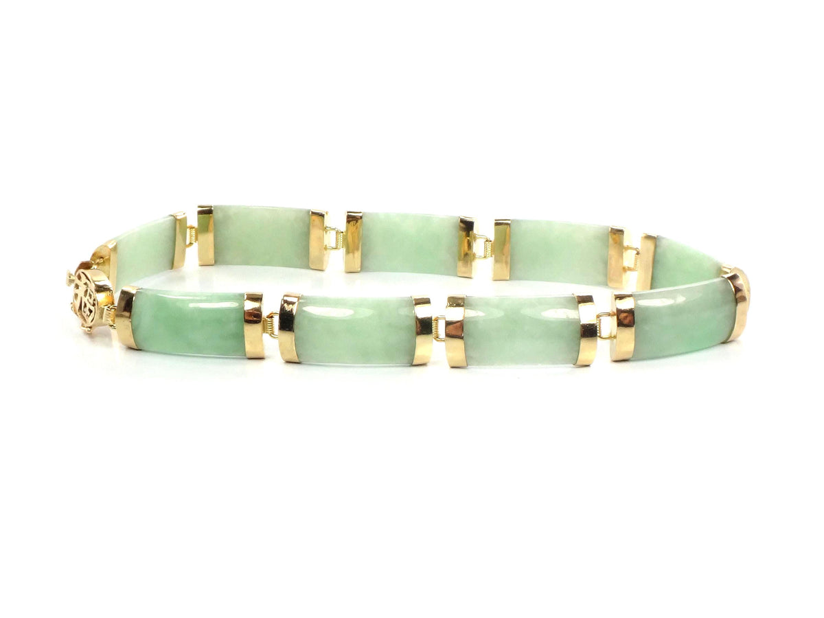 Vintage 14k Yellow Gold Green Jade Bracelet 7.25"-BelmarJewelers