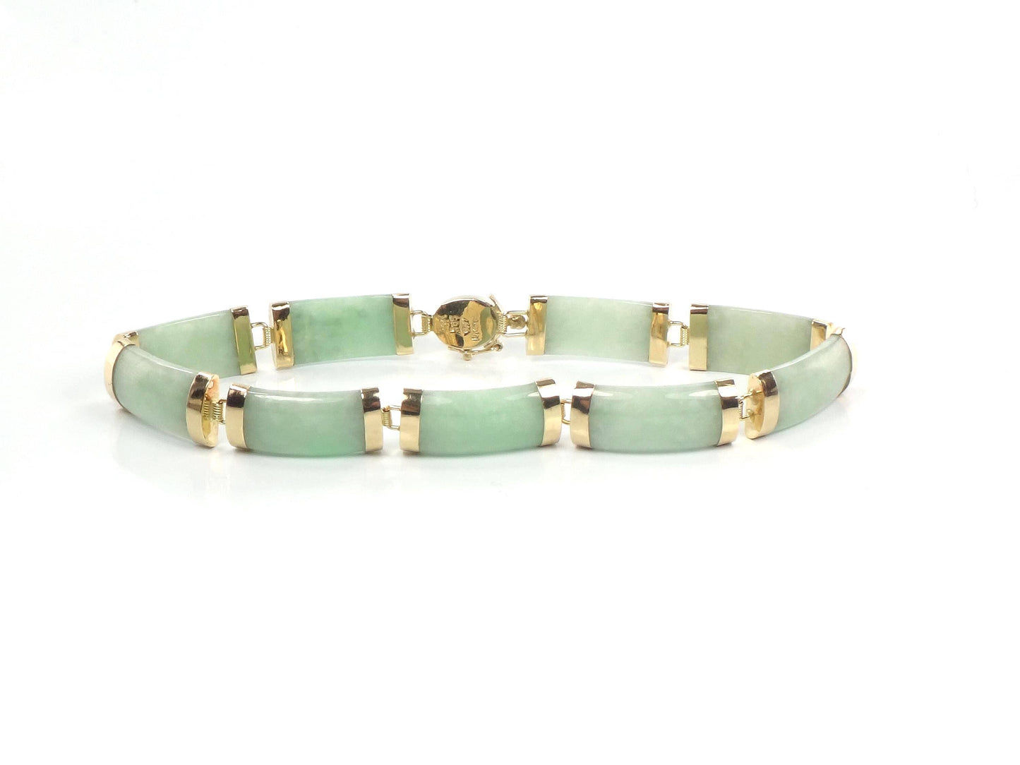 Vintage 14k Yellow Gold Green Jade Bracelet 7.25"-BelmarJewelers