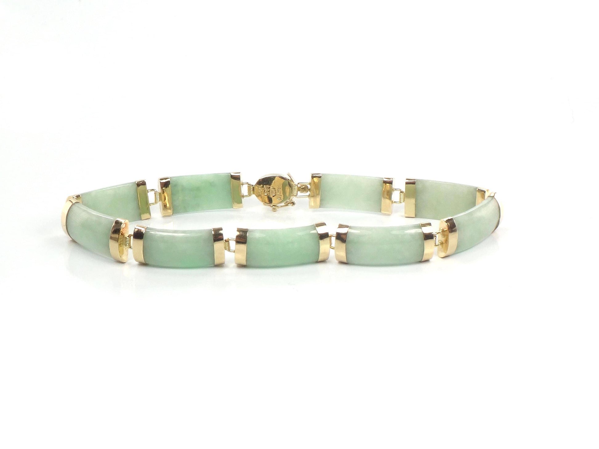 Vintage 14k Yellow Gold Green Jade Bracelet 7.25"-BelmarJewelers