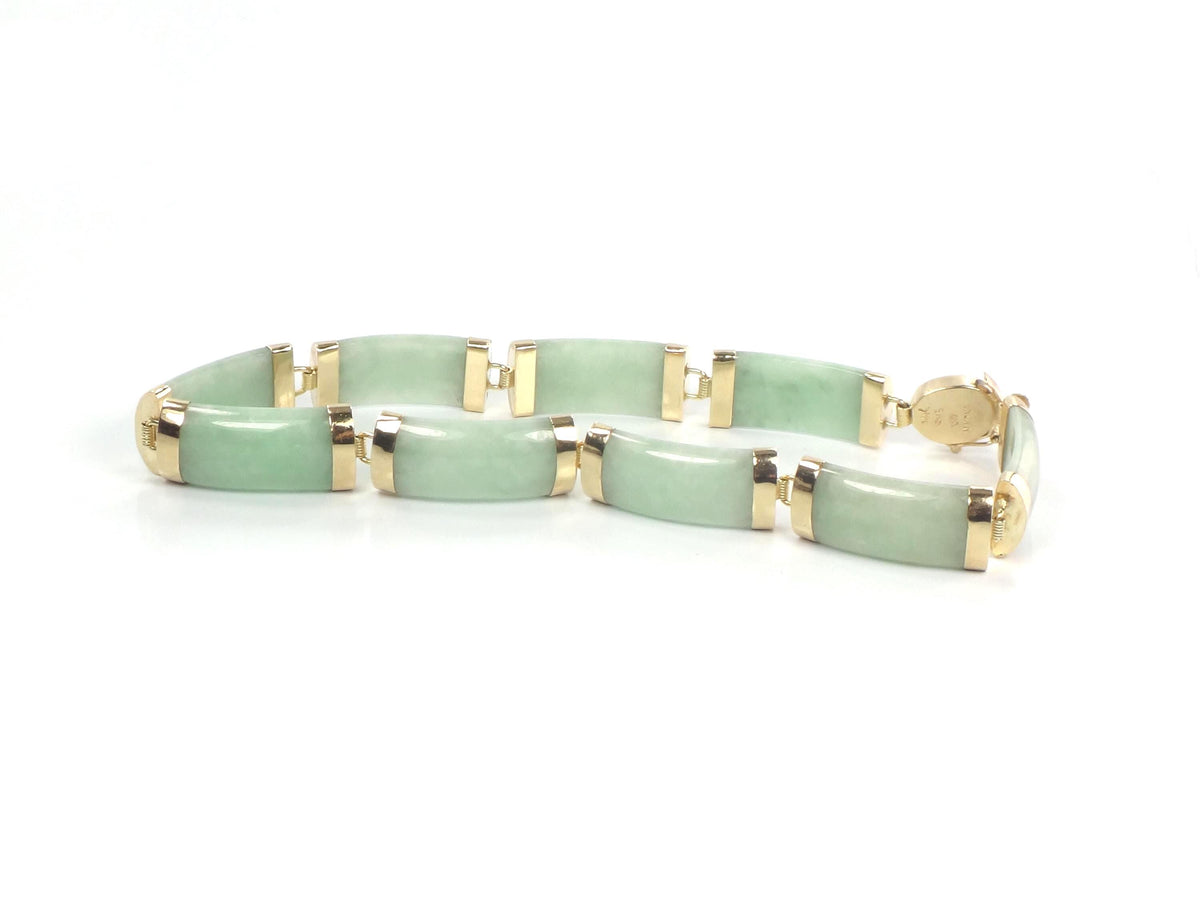 Vintage 14k Yellow Gold Green Jade Bracelet 7.25"-BelmarJewelers