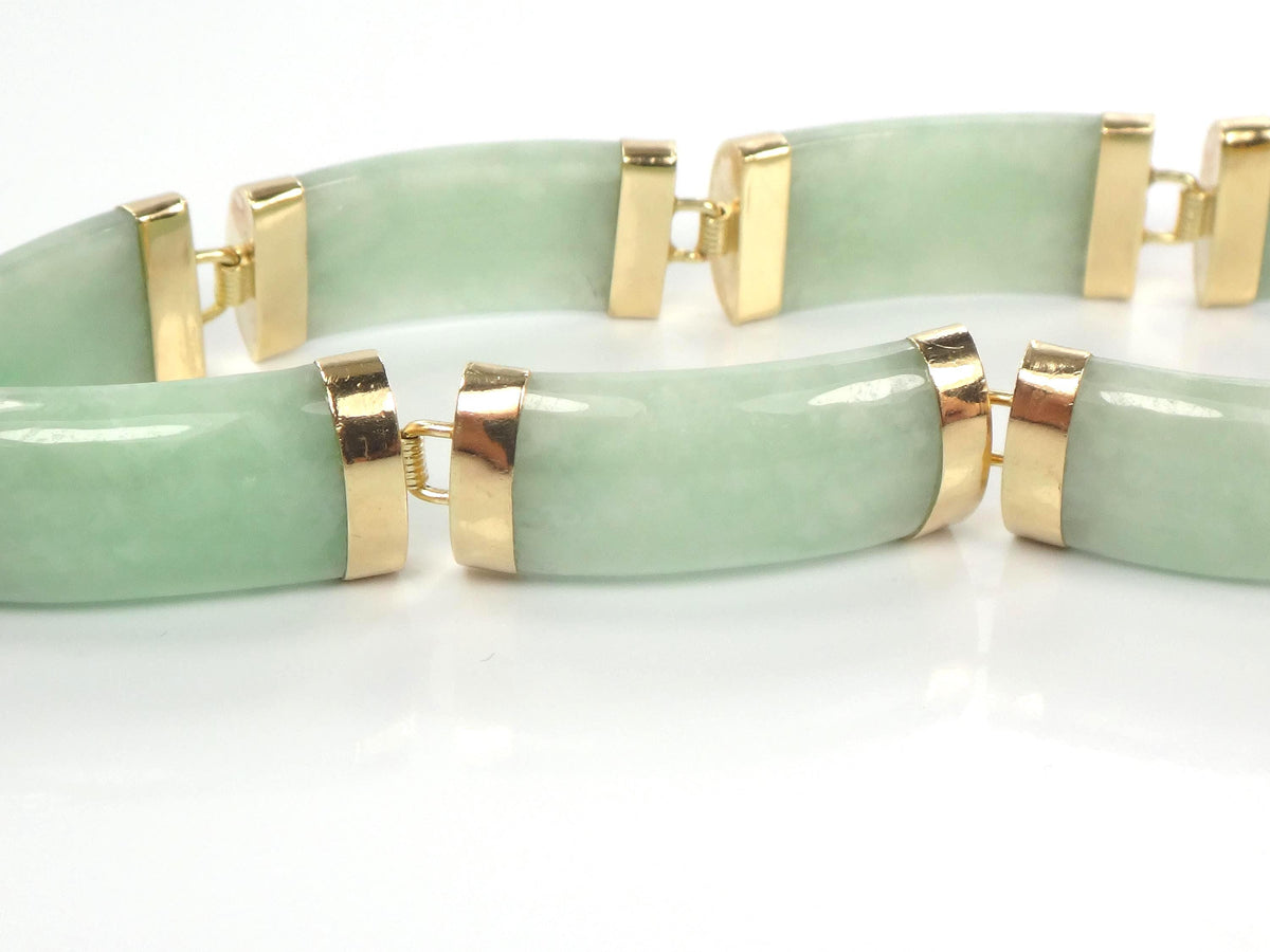 Vintage 14k Yellow Gold Green Jade Bracelet 7.25"-BelmarJewelers