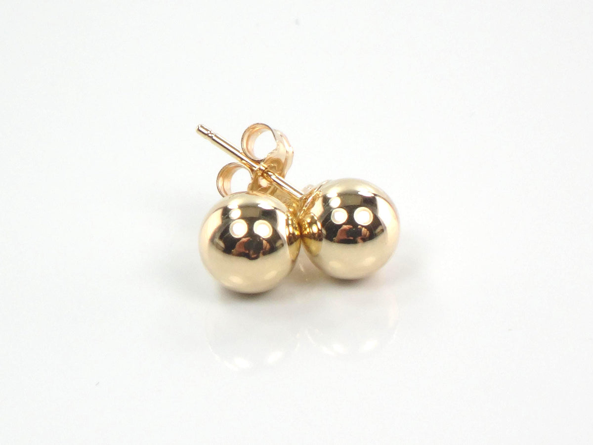 Vintage 14k Yellow Gold Ball Stud Earrings: 6 MM-BelmarJewelers
