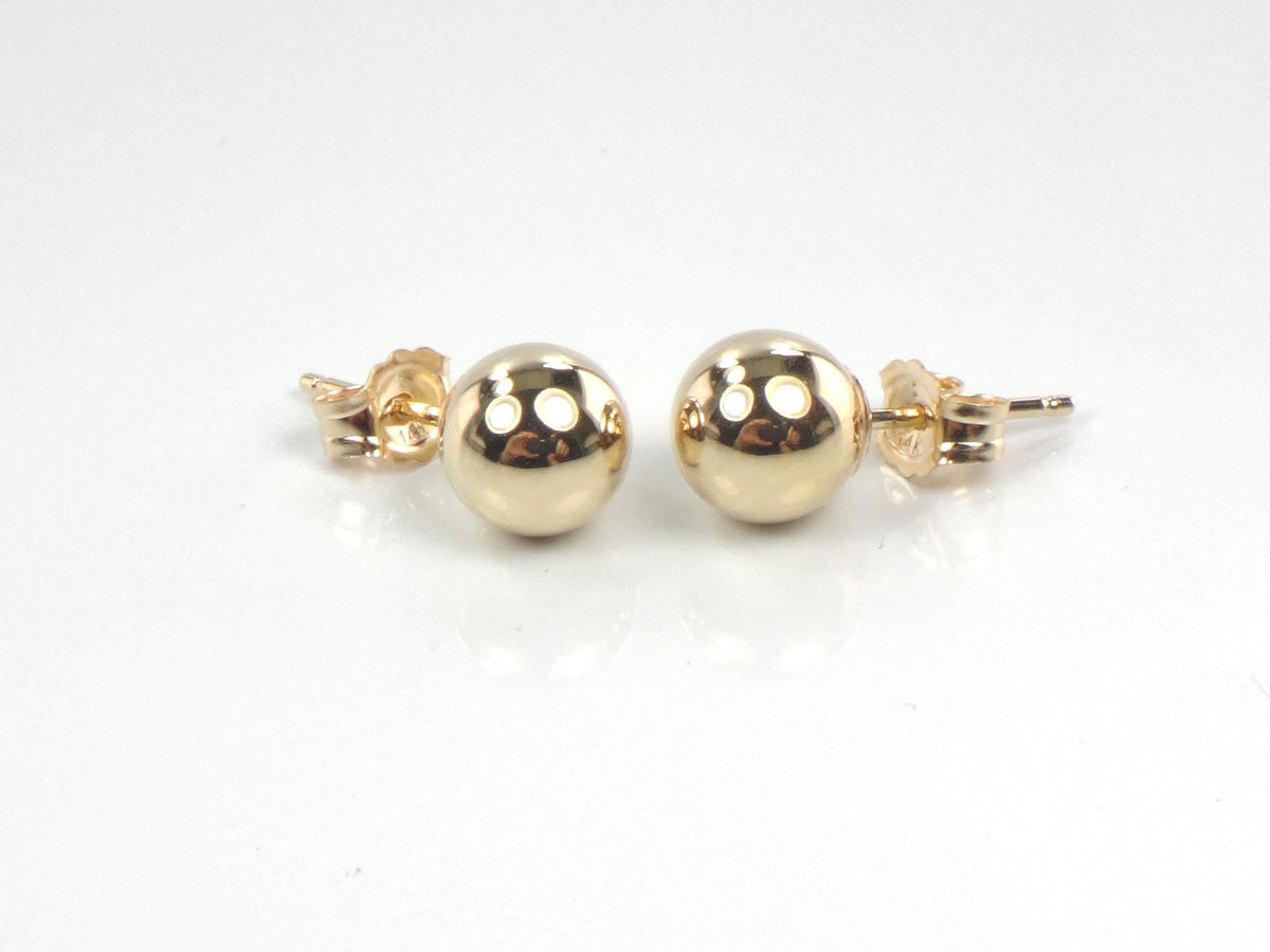 Vintage 14k Yellow Gold Ball Stud Earrings: 6 MM-BelmarJewelers