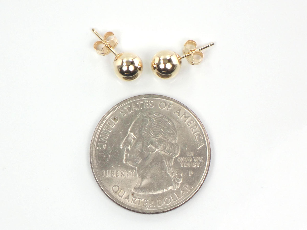 Vintage 14k Yellow Gold Ball Stud Earrings: 6 MM-BelmarJewelers